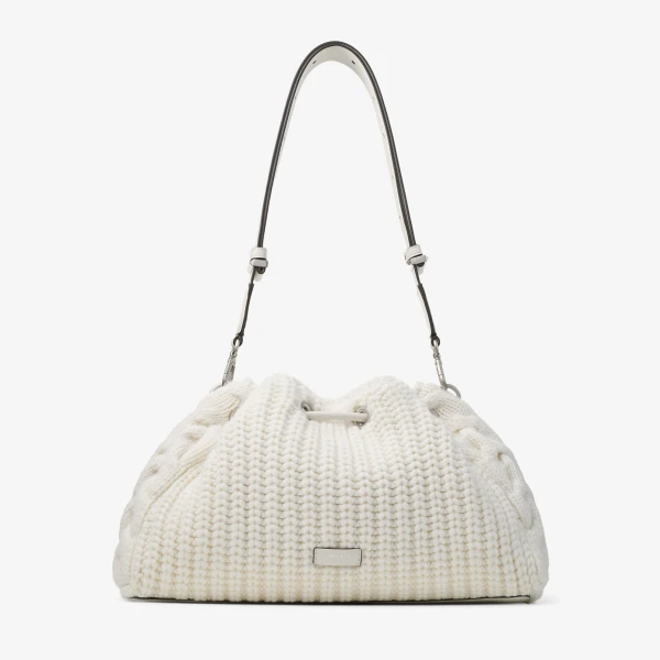 Latte and Antique Silver Jimmy Choo Cinch Medium Bucket Bag, view 6 | Bucket Bags