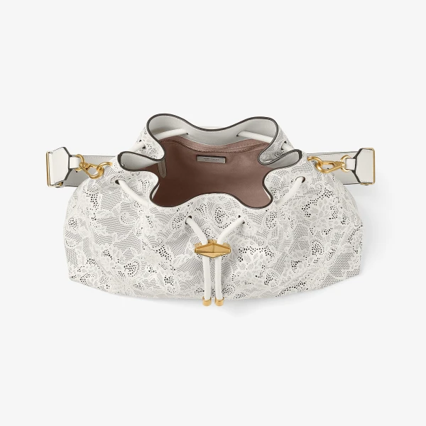 Latte and Gold Jimmy Choo Cinch Medium Bucket Bag, view 5 | Bucket Bags