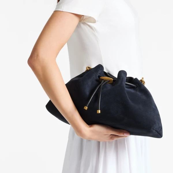 Marine and Gold Jimmy Choo Cinch Medium Bucket Bag, view 2 | Bucket Bags