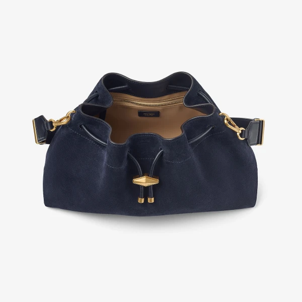 Marine and Gold Jimmy Choo Cinch Medium Bucket Bag, view 5 | Bucket Bags