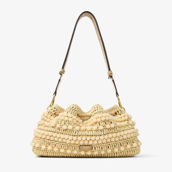 Natural, Cappuccino and Gold Jimmy Choo Cinch Medium Bucket Bag, view 5 | Bucket Bags