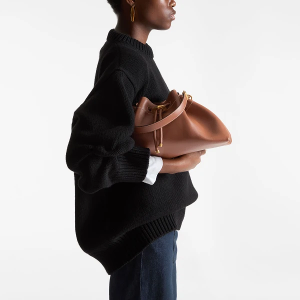 Tan, Ecru and Gold Jimmy Choo Cinch Medium Bucket Bag, view 2 | Bucket Bags