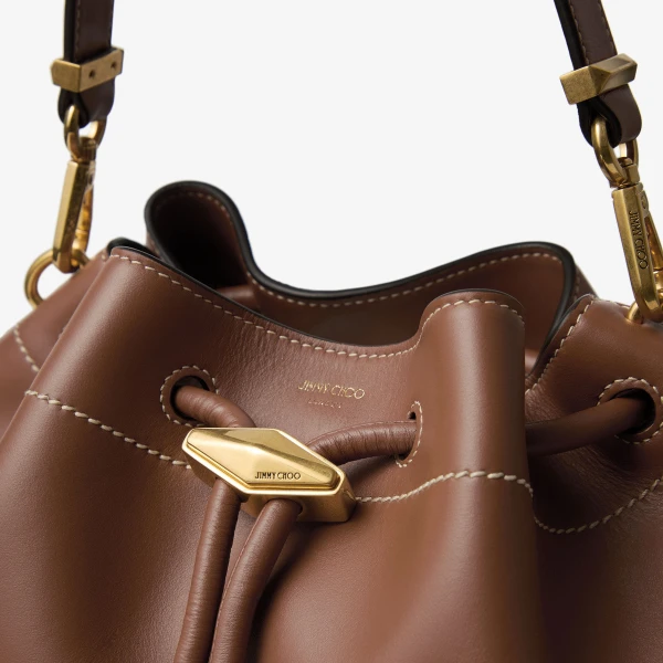 Tan, Ecru and Gold Jimmy Choo Cinch Medium Bucket Bag, view 4 | Bucket Bags