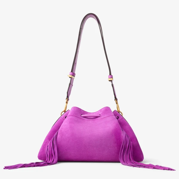 Violet Orchid and Gold Jimmy Choo Cinch Medium Bucket Bag, view 6 | Bucket Bags