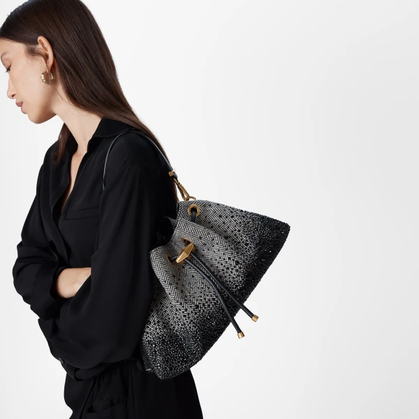 Black, Bamboo Mix and Gold Jimmy Choo Cinch Medium Shoulder Bag, view 3 | Shoulder & Crossbody Bags