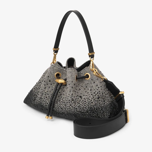 Black, Bamboo Mix and Gold Jimmy Choo Cinch Medium Shoulder Bag, view 4 | Shoulder & Crossbody Bags