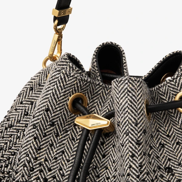 Black, Bamboo Mix and Gold Jimmy Choo Cinch Medium Shoulder Bag, view 5 | Shoulder & Crossbody Bags