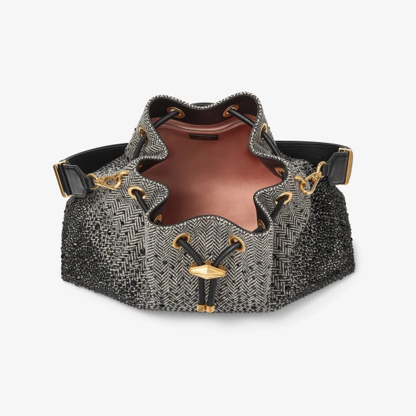 Black, Bamboo Mix and Gold Jimmy Choo Cinch Medium Shoulder Bag, view 6 | Shoulder & Crossbody Bags