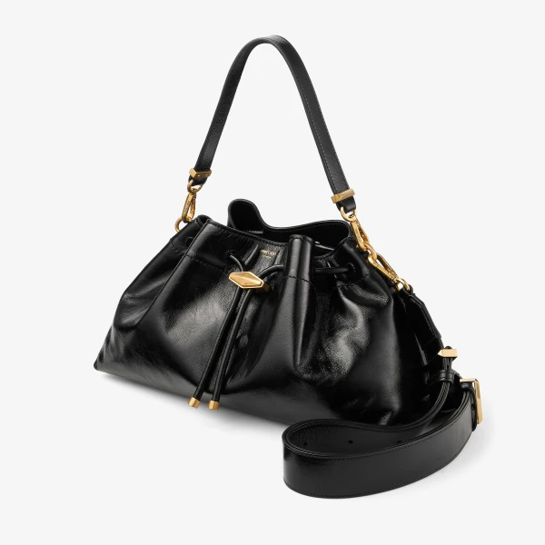 Black and Gold Jimmy Choo Cinch Medium Shoulder Bag, view 3 | Shoulder & Crossbody Bags