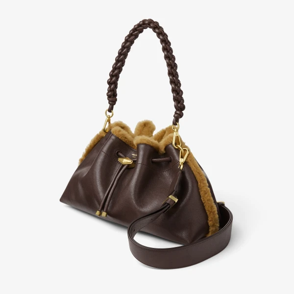 Chocolate, Teddy and Gold Jimmy Choo Cinch Medium Shoulder Bag, view 2 | Shoulder & Crossbody Bags