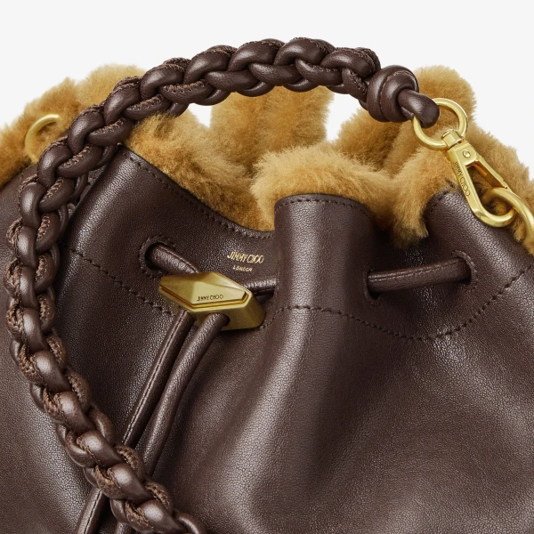 Chocolate, Teddy and Gold Jimmy Choo Cinch Medium Shoulder Bag, view 3 | Shoulder & Crossbody Bags