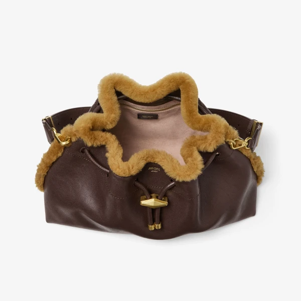 Chocolate, Teddy and Gold Jimmy Choo Cinch Medium Shoulder Bag, view 4 | Shoulder & Crossbody Bags
