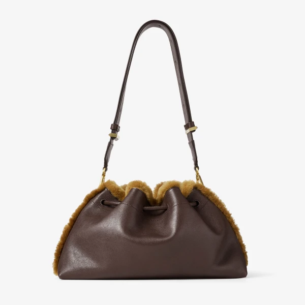 Chocolate, Teddy and Gold Jimmy Choo Cinch Medium Shoulder Bag, view 5 | Shoulder & Crossbody Bags