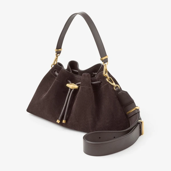 Coffee and Gold Jimmy Choo Cinch Medium Shoulder Bag, view 3 | Shoulder & Crossbody Bags