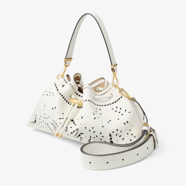 Latte and Gold Jimmy Choo Cinch Medium Shoulder Bag, view 3 | Shoulder & Crossbody Bags