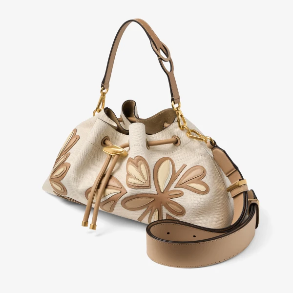 Natural, Chai Mix and Gold Jimmy Choo Cinch Medium Shoulder Bag, view 3 | Shoulder & Crossbody Bags