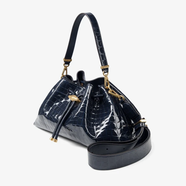 Navy and Gold Jimmy Choo Cinch Medium Shoulder Bag, view 2 | Shoulder & Crossbody Bags