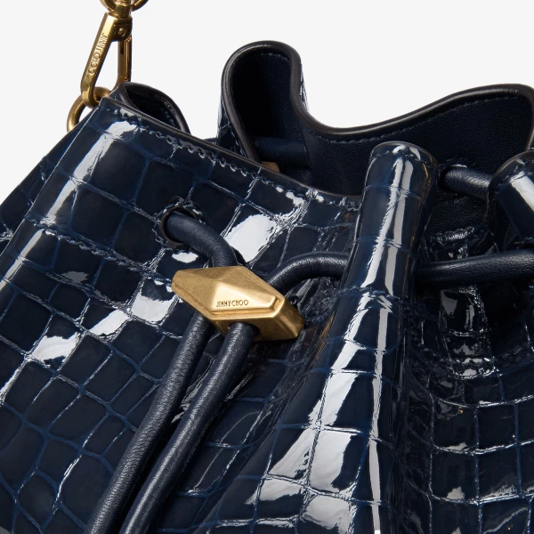 Navy and Gold Jimmy Choo Cinch Medium Shoulder Bag, view 3 | Shoulder & Crossbody Bags