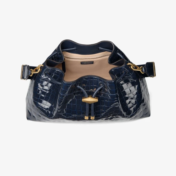 Navy and Gold Jimmy Choo Cinch Medium Shoulder Bag, view 4 | Shoulder & Crossbody Bags