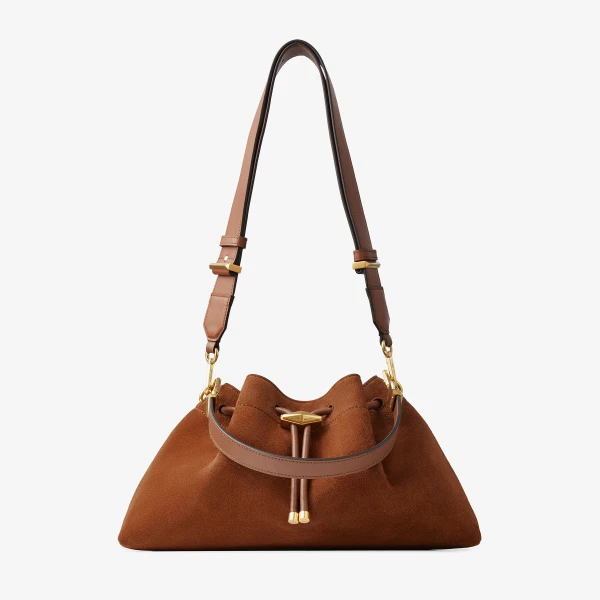 Tan and Gold Jimmy Choo Cinch Medium Shoulder Bag, view 2 | Shoulder & Crossbody Bags