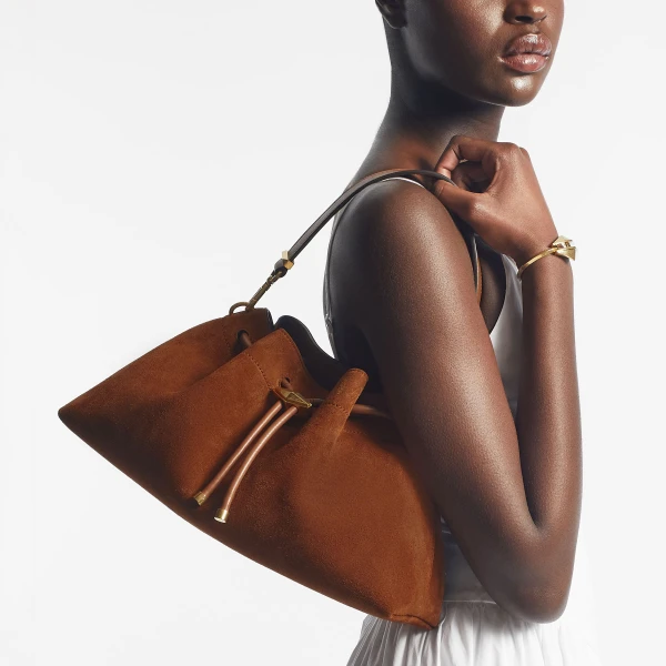 Tan and Gold Jimmy Choo Cinch Medium Shoulder Bag, view 3 | Shoulder & Crossbody Bags