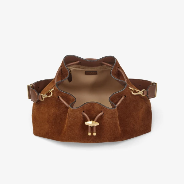Tan and Gold Jimmy Choo Cinch Medium Shoulder Bag, view 6 | Shoulder & Crossbody Bags