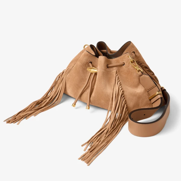 Toffee and Gold Jimmy Choo Cinch Medium Shoulder Bag, view 3 | Shoulder & Crossbody Bags