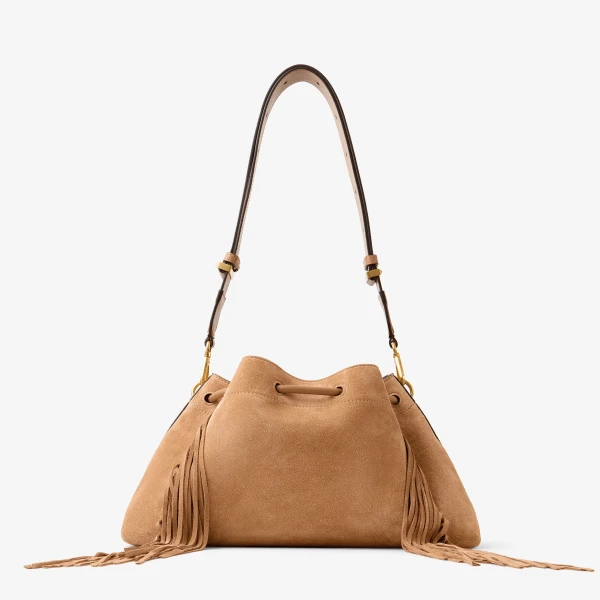 Toffee and Gold Jimmy Choo Cinch Medium Shoulder Bag, view 6 | Shoulder & Crossbody Bags