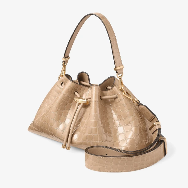 Chai and Gold Jimmy Choo Cinch Medium Top Handle Bag, view 3 | Totes & Top-Handle Bags
