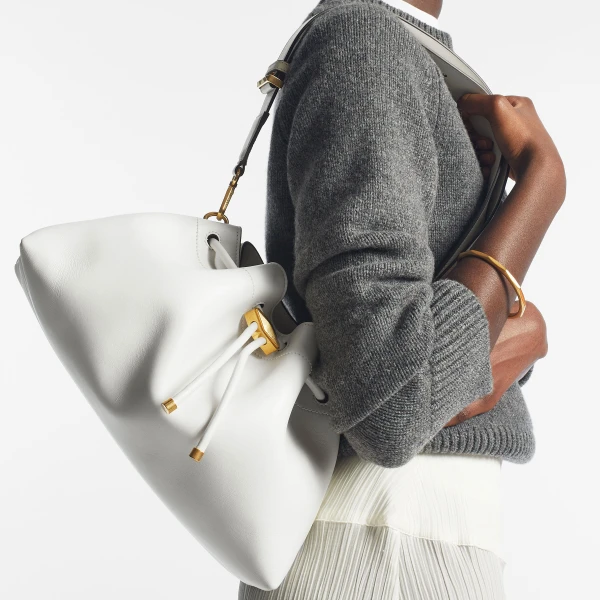 Latte and Gold Jimmy Choo Cinch Medium Top Handle Bag, view 2 | Totes & Top-Handle Bags