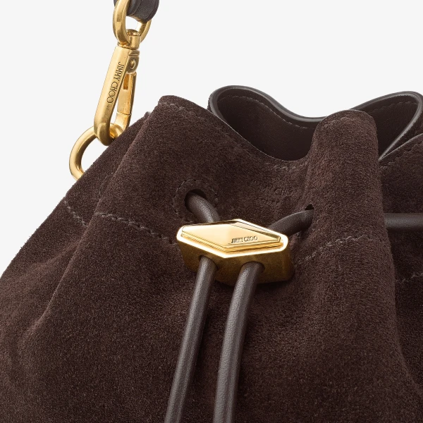 Coffee and Gold Jimmy Choo Cinch Small Bucket Bag, view 4 | Bucket Bags