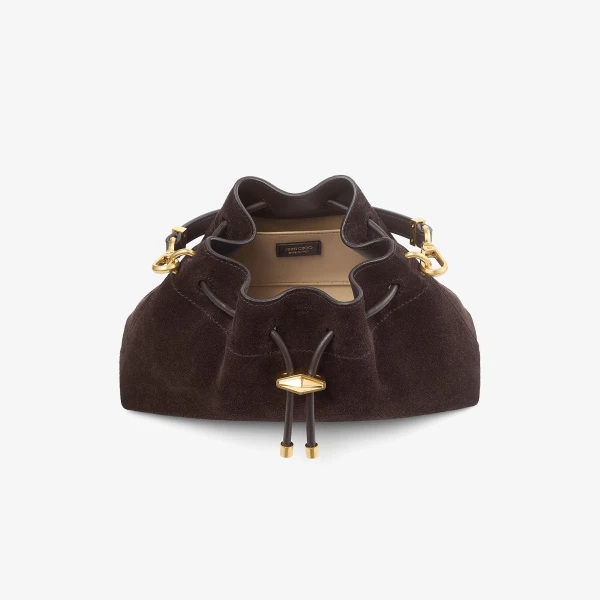 Coffee and Gold Jimmy Choo Cinch Small Bucket Bag, view 5 | Bucket Bags