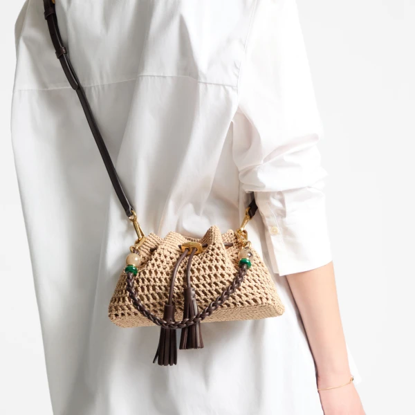 Natural, Chocolate and Gold Jimmy Choo Cinch Small Shoulder Bag, view 2 | Shoulder & Crossbody Bags
