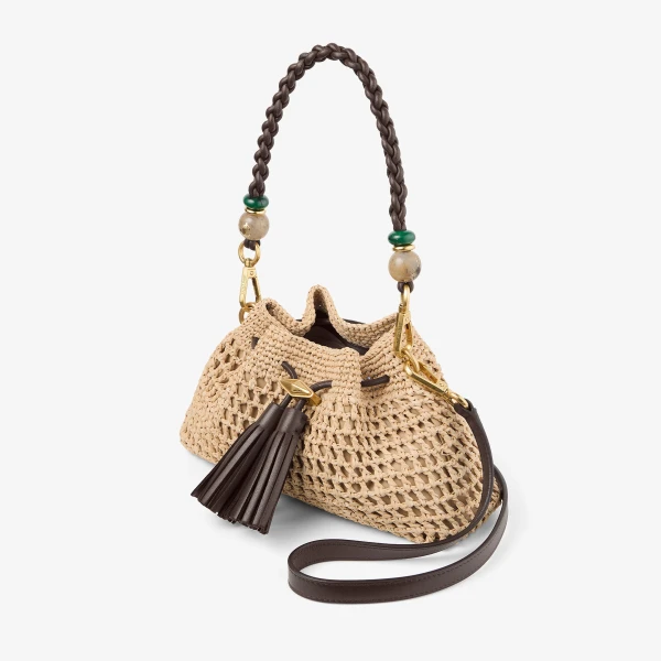 Natural, Chocolate and Gold Jimmy Choo Cinch Small Shoulder Bag, view 3 | Shoulder & Crossbody Bags