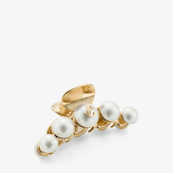 White and Gold Jimmy Choo Claw Hair Clip, view 2 | Hair Accessories