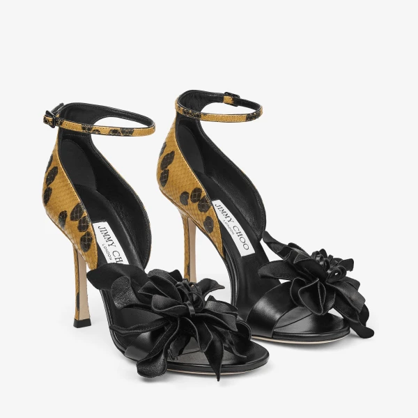 Black and Cigar Jimmy Choo Coko 100 Sandals, view 3 | Sandals
