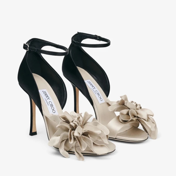 Bone and Black Jimmy Choo Coko 100 Sandals, view 4 | Sandals