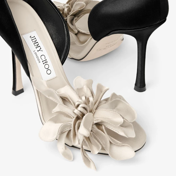 Bone and Black Jimmy Choo Coko 100 Sandals, view 5 | Sandals