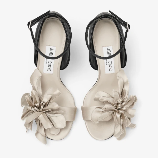 Bone and Black Jimmy Choo Coko 100 Sandals, view 6 | Sandals