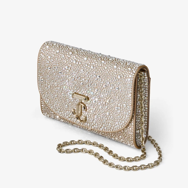 Gold, Crystal and Shiny Gold Jimmy Choo Curve Clutch, view 3 | Clutch Bags