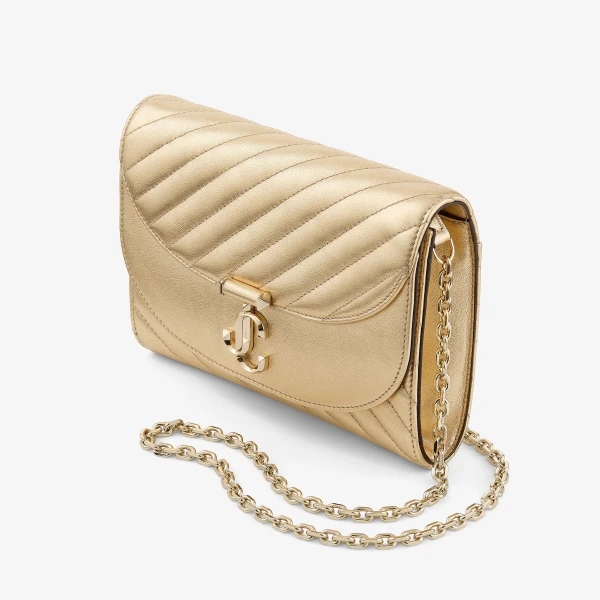 Gold and Shiny Gold Jimmy Choo Curve Clutch, view 3 | Clutch Bags