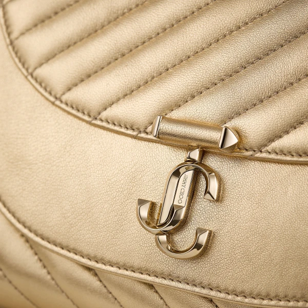 Gold and Shiny Gold Jimmy Choo Curve Clutch, view 4 | Clutch Bags