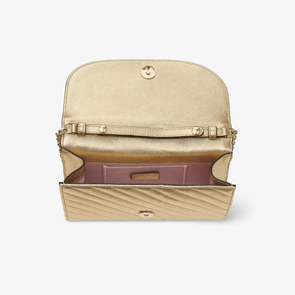 Gold and Shiny Gold Jimmy Choo Curve Clutch, view 5 | Clutch Bags