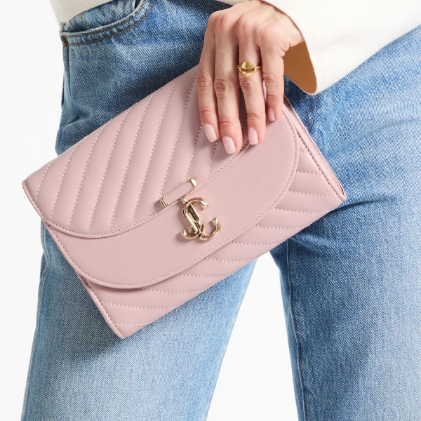 Rose and Shiny Gold Jimmy Choo Curve Clutch, view 2 | Clutch Bags