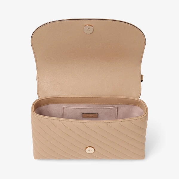 Chai and Shiny Gold Jimmy Choo Curve Cross Body Medium Crossbody Bag, view 5 | Shoulder & Crossbody Bags