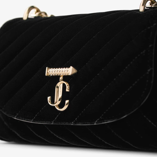 Black and Shiny Gold Jimmy Choo Curve Cross Body Small Crossbody Bag, view 4 | Shoulder & Crossbody Bags