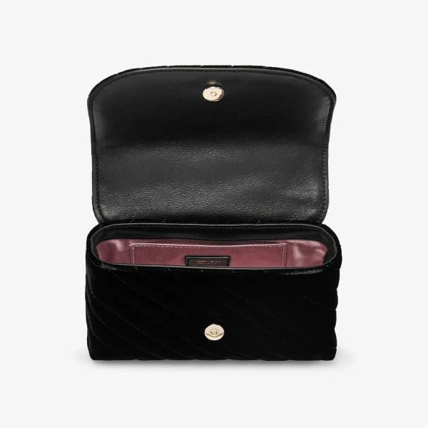 Black and Shiny Gold Jimmy Choo Curve Cross Body Small Crossbody Bag, view 5 | Shoulder & Crossbody Bags