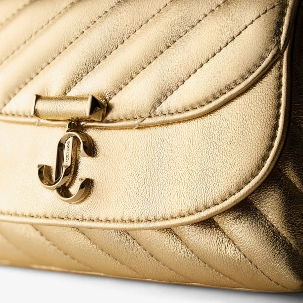 Gold and Shiny Gold Jimmy Choo Curve Cross Body Small Crossbody Bag, view 4 | Shoulder & Crossbody Bags