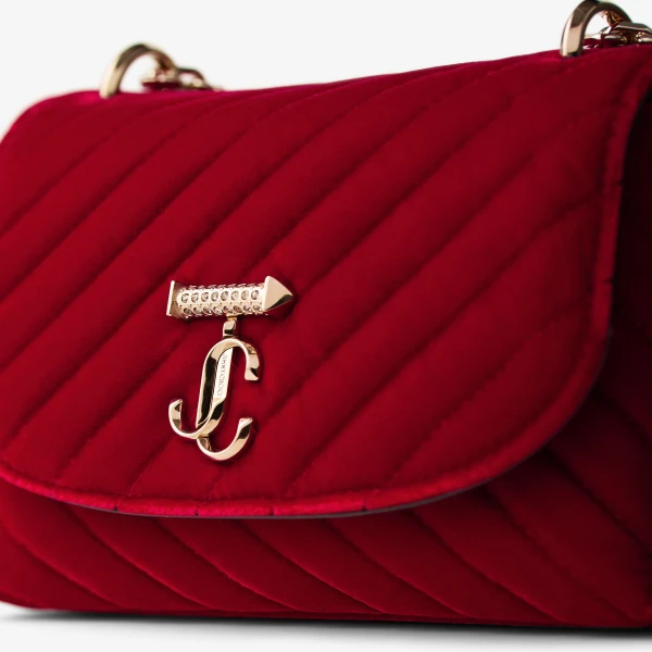 Ruby Red and Shiny Gold Jimmy Choo Curve Cross Body Small Crossbody Bag, view 4 | Shoulder & Crossbody Bags
