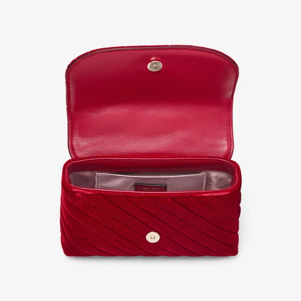 Ruby Red and Shiny Gold Jimmy Choo Curve Cross Body Small Crossbody Bag, view 5 | Shoulder & Crossbody Bags